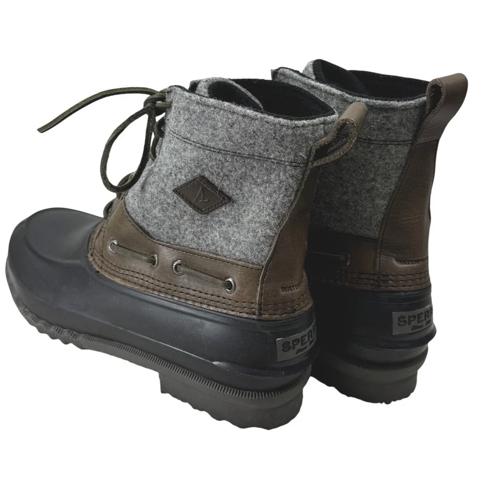 Sperry Avenue Duck Boots Mens 12 Brown Grey Waterproof Wool STS13461 Winter Rain